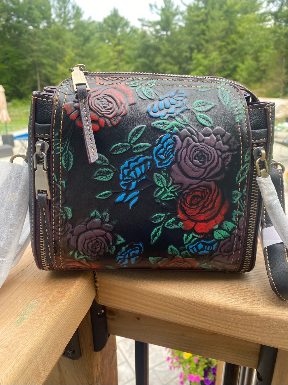 Black Floral Embossed Crossbody Bag